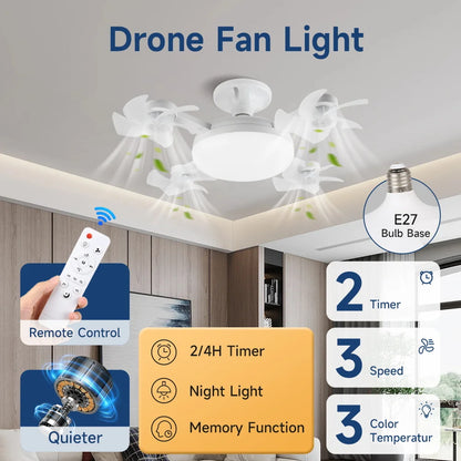 Modern E27 LED Ceiling Fan Light with Remote Control